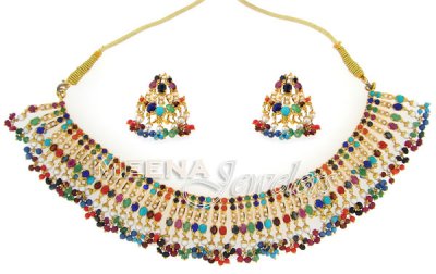 22 Kt Gold Navratan Set ( Combination Necklace Set )