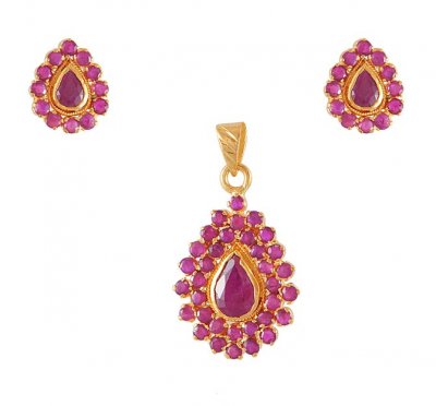 22Kt Pendant Set with Ruby ( Precious Stone Pendant Sets )