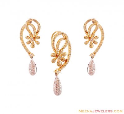 18K Gold Floral Diamond Pendant Set ( Diamond Pendant Sets )
