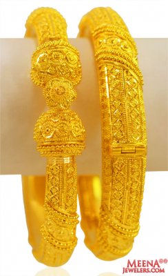 22KT Yellow Gold Filigree Kada 2pc ( Kadas )