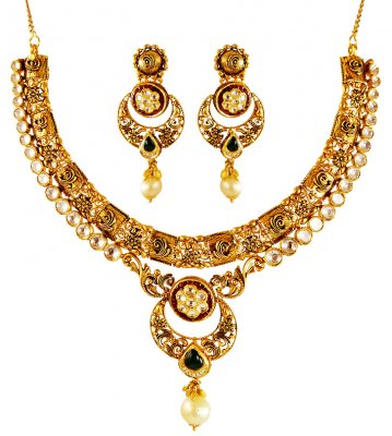 22K Gold Antique Necklace Set ( Antique Necklace Sets )