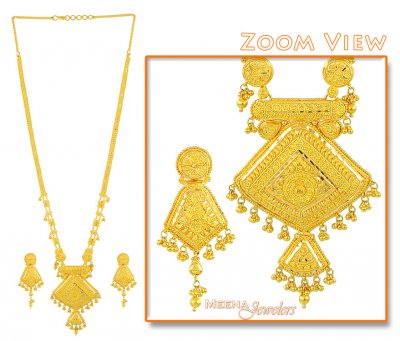 22Kt Gold Long Necklace and Earrings Set ( Bridal Necklace Sets )