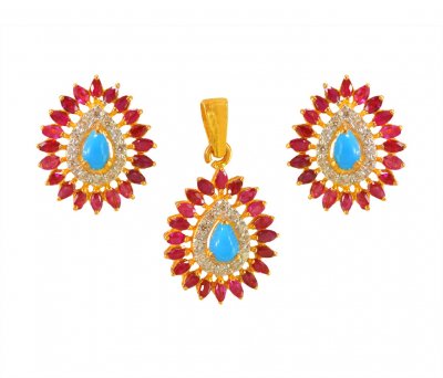 22KT Gold Fancy Pendant Set ( Precious Stone Pendant Sets )