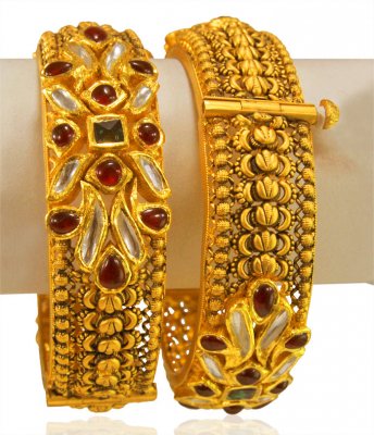 22k Gold Designer Antique Kada(2Pc) ( Antique Bangles )