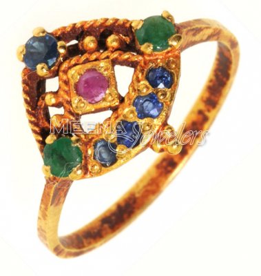 Gold Ring with Emerald, Sapphire and Ruby ( Ladies Rings with Precious Stones )