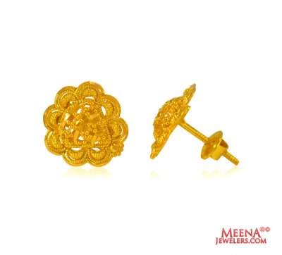 22 Kt Gold Earrings with Filigree  ( 22 Kt Gold Tops )