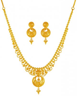 22KT Gold Necklace Earring Set ( Light Sets )