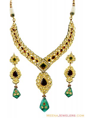 22K Kundan Necklace Set ( Antique Necklace Sets )