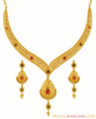 22k Gold Precious Stone Necklace  ( 22 Kt Gold Sets )