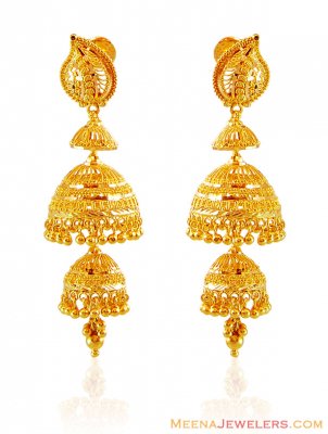 22k Layered Jhumki Earrings ( 22Kt Gold Fancy Earrings )