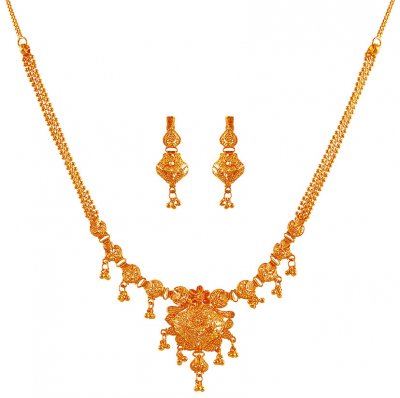 22K Filigree Pattern Necklace Set ( Light Sets )