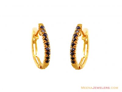 Fancy Oval Shaped Hoop Earrings 22k ( Precious Stone Earrings )