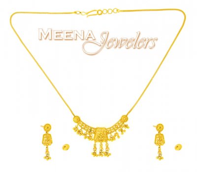 22K Yellow Gold Three Piece Necklace Set ( Light Sets )