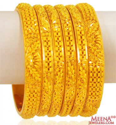 22k  Gold Filigree Bangles Set of 6 ( Set of Bangles )