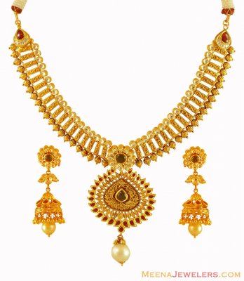 Antique Necklace Set (with Kundan) ( Antique Necklace Sets )
