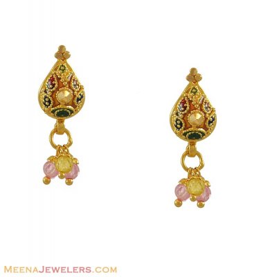 Gold Meenakari Earrings ( 22Kt Gold Fancy Earrings )