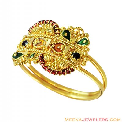 Elegant Fancy Meenakari Ring 22k ( Ladies Gold Ring )