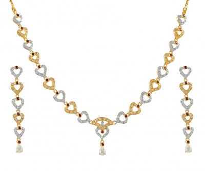 Gold Fancy 2 Tone Necklace Set ( Gold Designer Sets )