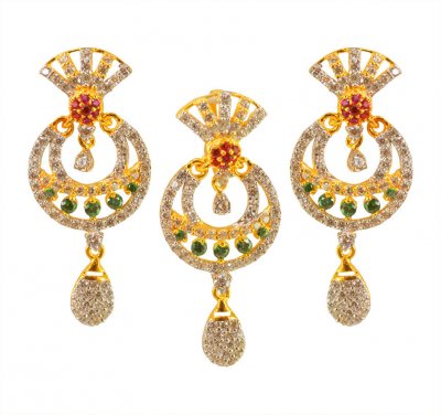 22kt Gold Fancy Pendant Set ( Precious Stone Pendant Sets )