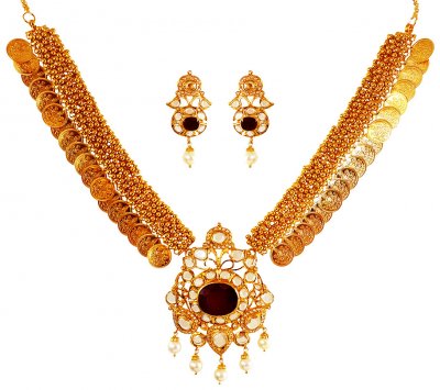 22K Gold Temple Necklace Set ( Gold Designer Sets )