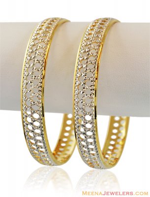 22k Fancy Rhodium (pair) Bangles  ( Two Tone Bangles )