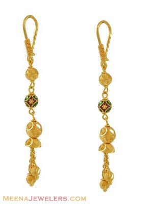 22k Meenakari Long Earrings ( 22Kt Gold Fancy Earrings )