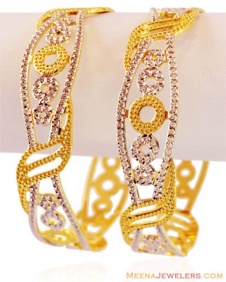 Designer Rhodium Wide Kadas(pair) ( Two Tone Bangles )