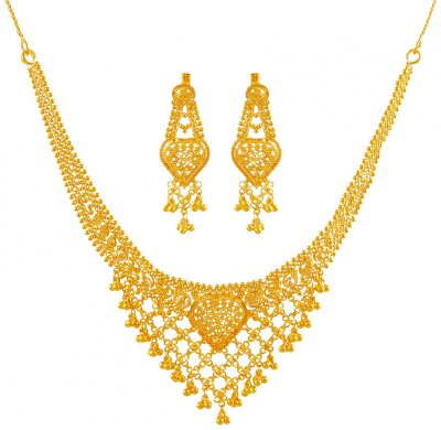 22K Gold Necklace Earring Set ( 22 Kt Gold Sets )