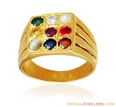Gold Mens Navratna Ring ( Mens Gold Ring )