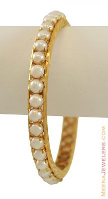 Gold Bangle With Pearls ( Precious Stone Bangles )