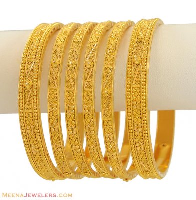 Gold Indian Bangles (6 Pcs)  ( Set of Bangles )