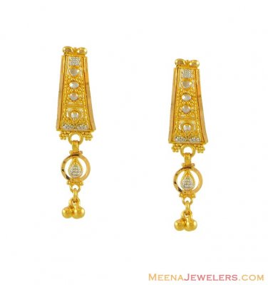 22k Fancy Two Tone Earrings ( 22Kt Gold Fancy Earrings )