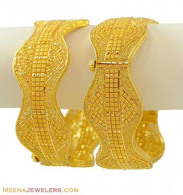 22K Gold Designer Kadas (2 pcs) - BaKa8173 - 22Kt gold filigree wide ...