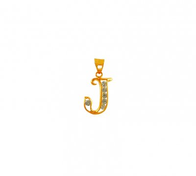 22K Gold Pendant with Initial (J) ( Initial Pendants )