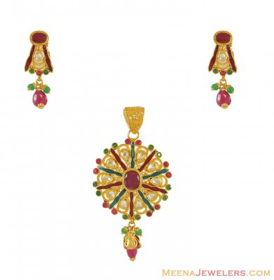 22K Designer Kundan Pendant Set ( Antique Pendant Sets )