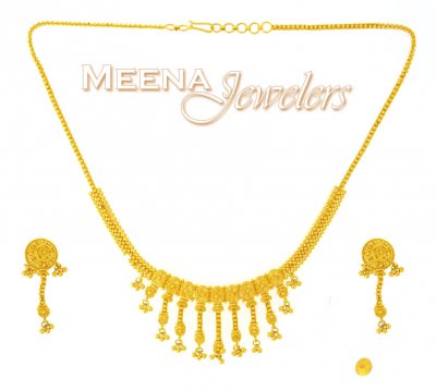 22K Yellow Gold Three Piece Necklace Set ( Light Sets )