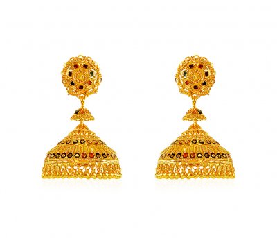 22K Gold Meenakari Indian Jhumki ( Exquisite Earrings )