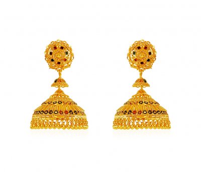 22K Gold Meenakari Indian Jhumki ( Exquisite Earrings )
