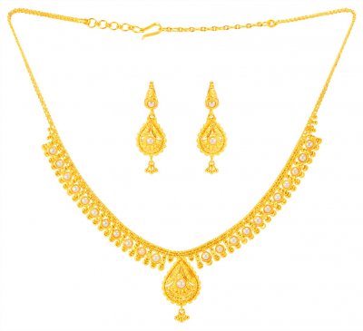 22 Karat Gold Pearls Necklace Set ( Light Sets )