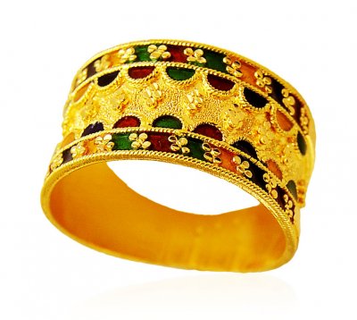 22K Traditional Meenakari Ring ( Ladies Gold Ring )