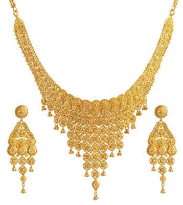 Gold Filigree Necklace Set (22 Karat) ( 22 Kt Gold Sets )