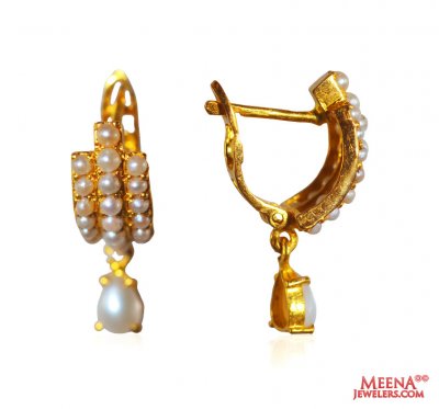 22K Gold Pearl Earrings ( Precious Stone Earrings )