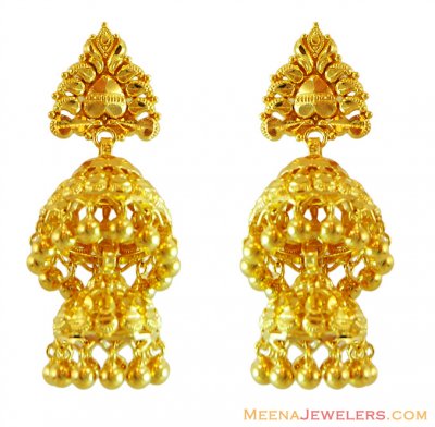 22k Double Layered Chandeliers ( 22Kt Gold Fancy Earrings )