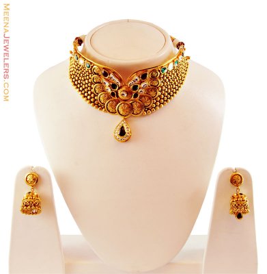 22k Antique Choker Set ( Antique Necklace Sets )