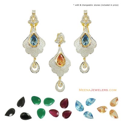 22k Designer Changeable Stones Set ( Precious Stone Pendant Sets )