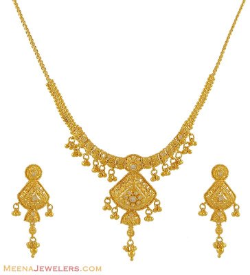 22Kt Gold Necklace Set (Polki Stones) ( 22 Kt Gold Sets )