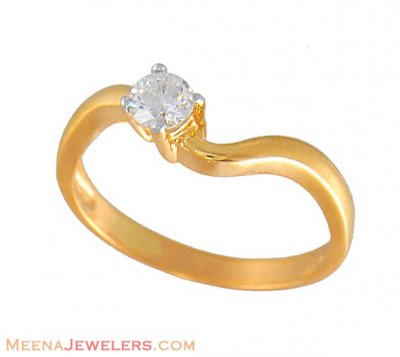 Gold CZ Solitaire Ring ( Ladies Signity Rings )