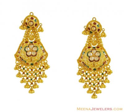 22K Meenakari Polki Earrings ( Long Earrings )