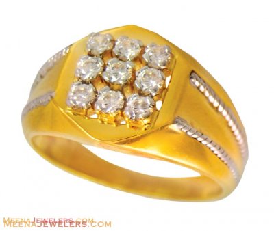 22K Mens Stones 2 Tone Ring ( Mens Signity Rings )