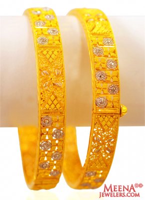 22K Gold Two Tone Bangles(2 Pc) ( Gold Bangles )